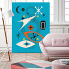 Mid Century In Retro Blue by Little on GIANT ART - illustration blue background