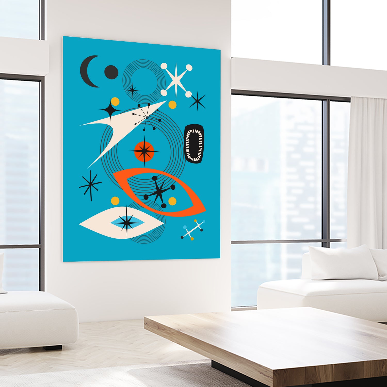 Mid Century In Retro Blue - Art Print by Little | GIANT ART