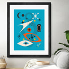 Mid Century In Retro Blue by Little on GIANT ART - illustration blue background