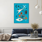 Mid Century In Retro Blue by Little on GIANT ART - illustration blue background