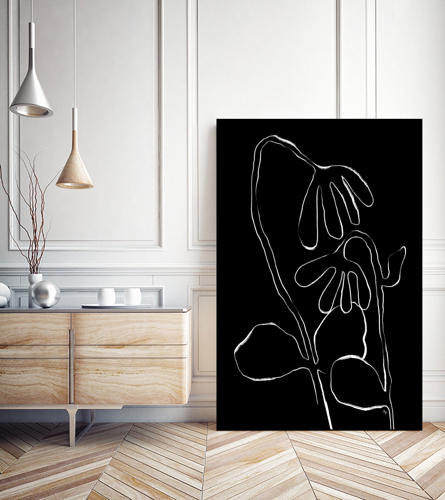 Flower and Leaves Sketch by Martina on GIANT ART - flowers and plants monochrome art