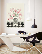 Pink Tulips In a Vase with Checkered Diamonds by Lucy Deaner  on GIANT ART -  flowers and plants