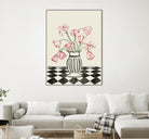Pink Tulips In a Vase with Checkered Diamonds by Lucy Deaner  on GIANT ART -  flowers and plants