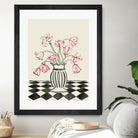 Pink Tulips In a Vase with Checkered Diamonds by Lucy Deaner  on GIANT ART -  flowers and plants