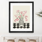 Pink Tulips In a Vase with Checkered Diamonds by Lucy Deaner  on GIANT ART -  flowers and plants