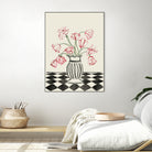 Pink Tulips In a Vase with Checkered Diamonds by Lucy Deaner  on GIANT ART -  flowers and plants