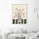 Pink Tulips In a Vase with Checkered Diamonds by Lucy Deaner  on GIANT ART -  flowers and plants