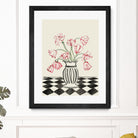 Pink Tulips In a Vase with Checkered Diamonds by Lucy Deaner  on GIANT ART -  flowers and plants
