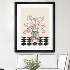 Pink Tulips In a Vase with Checkered Diamonds by Lucy Deaner  on GIANT ART -  flowers and plants