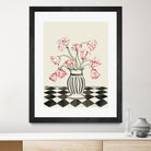 Pink Tulips In a Vase with Checkered Diamonds by Lucy Deaner  on GIANT ART -  flowers and plants