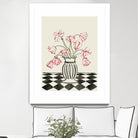 Pink Tulips In a Vase with Checkered Diamonds by Lucy Deaner  on GIANT ART -  flowers and plants