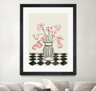 Pink Tulips In a Vase with Checkered Diamonds by Lucy Deaner  on GIANT ART -  flowers and plants