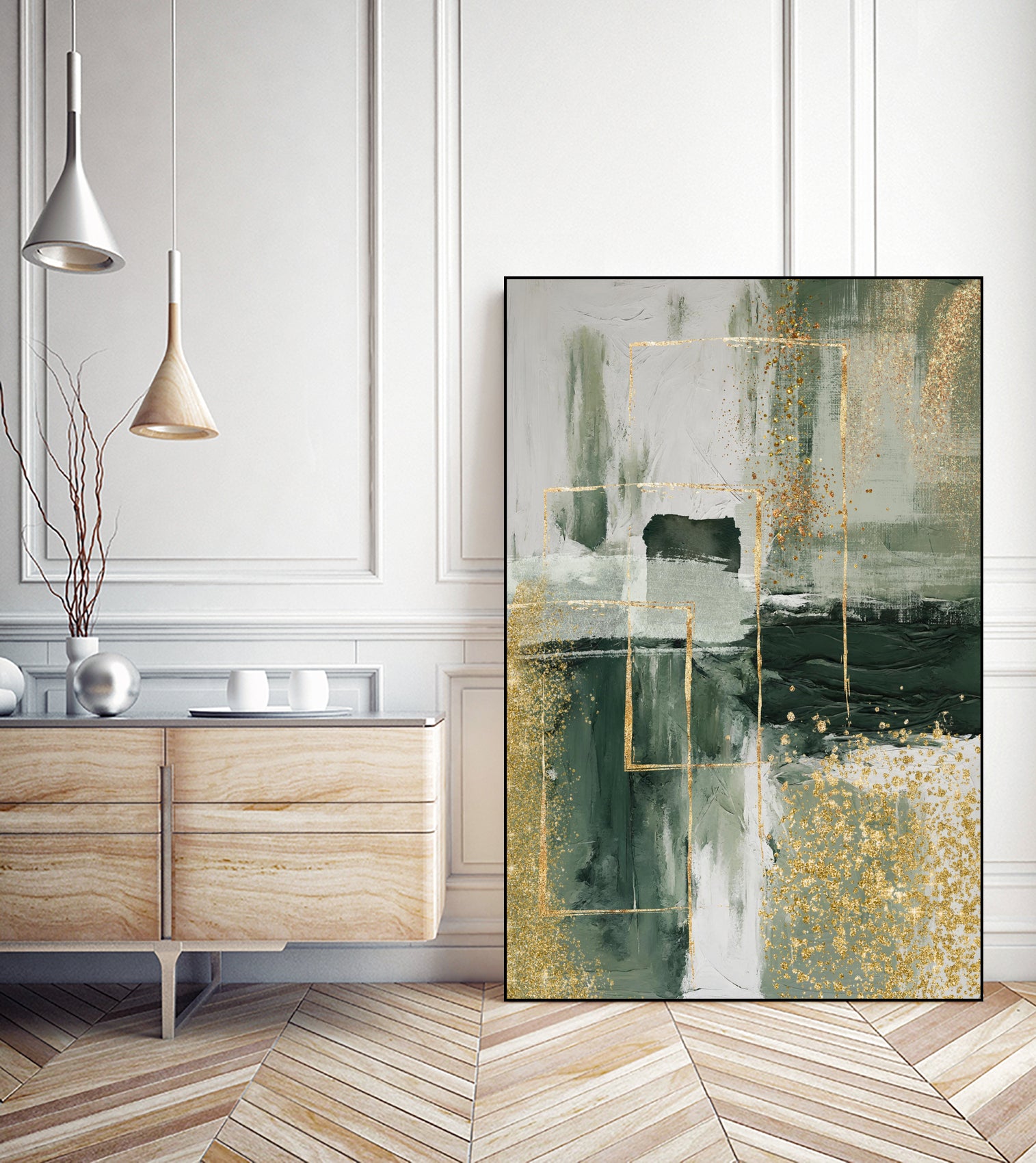 Green and Gold Moment 3 by Sally on GIANT ART - illustration sally ann moss