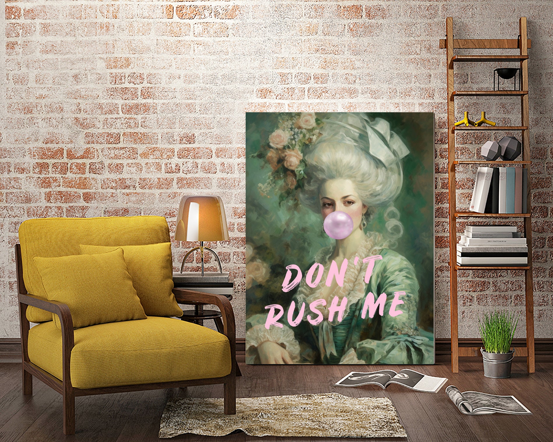 Marie Antoinette Dont Rush Me by Talitha McQueen on GIANT ART - pink contemporary  human face,flower,text,clothing,painting,doll,poster,person,fashion,flowers,flora,floral,botanical,flowers and plants,botanicals,word,words,painted,paint,painterly,people,portrait,figurative