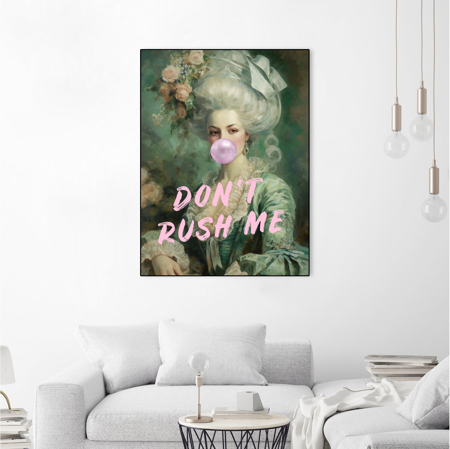 Marie Antoinette Dont Rush Me by Talitha McQueen on GIANT ART - pink contemporary  human face,flower,text,clothing,painting,doll,poster,person,fashion,flowers,flora,floral,botanical,flowers and plants,botanicals,word,words,painted,paint,painterly,people,portrait,figurative
