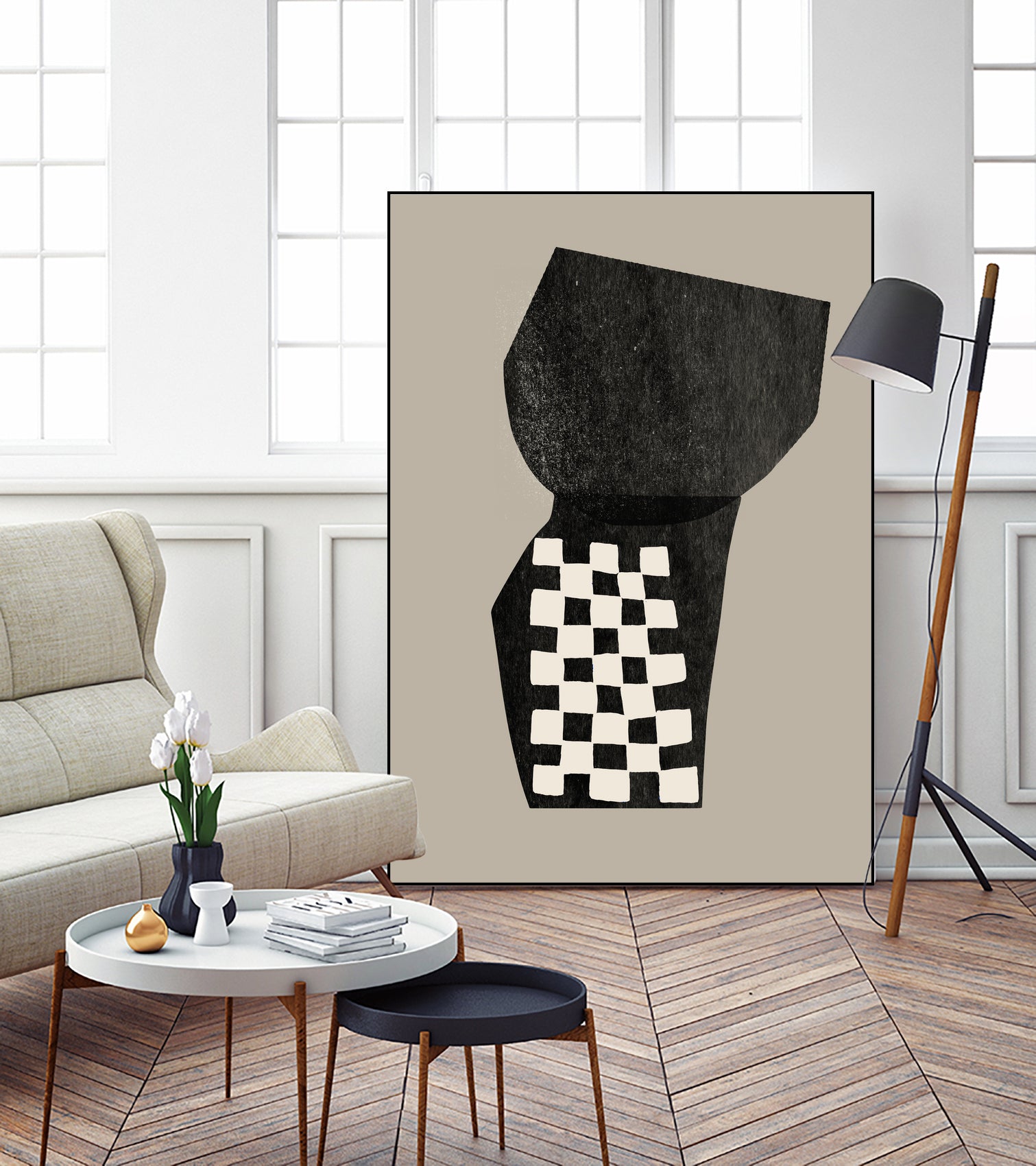 Checkered Abstraction by MIUUS STUDIO on GIANT ART - black shapes 