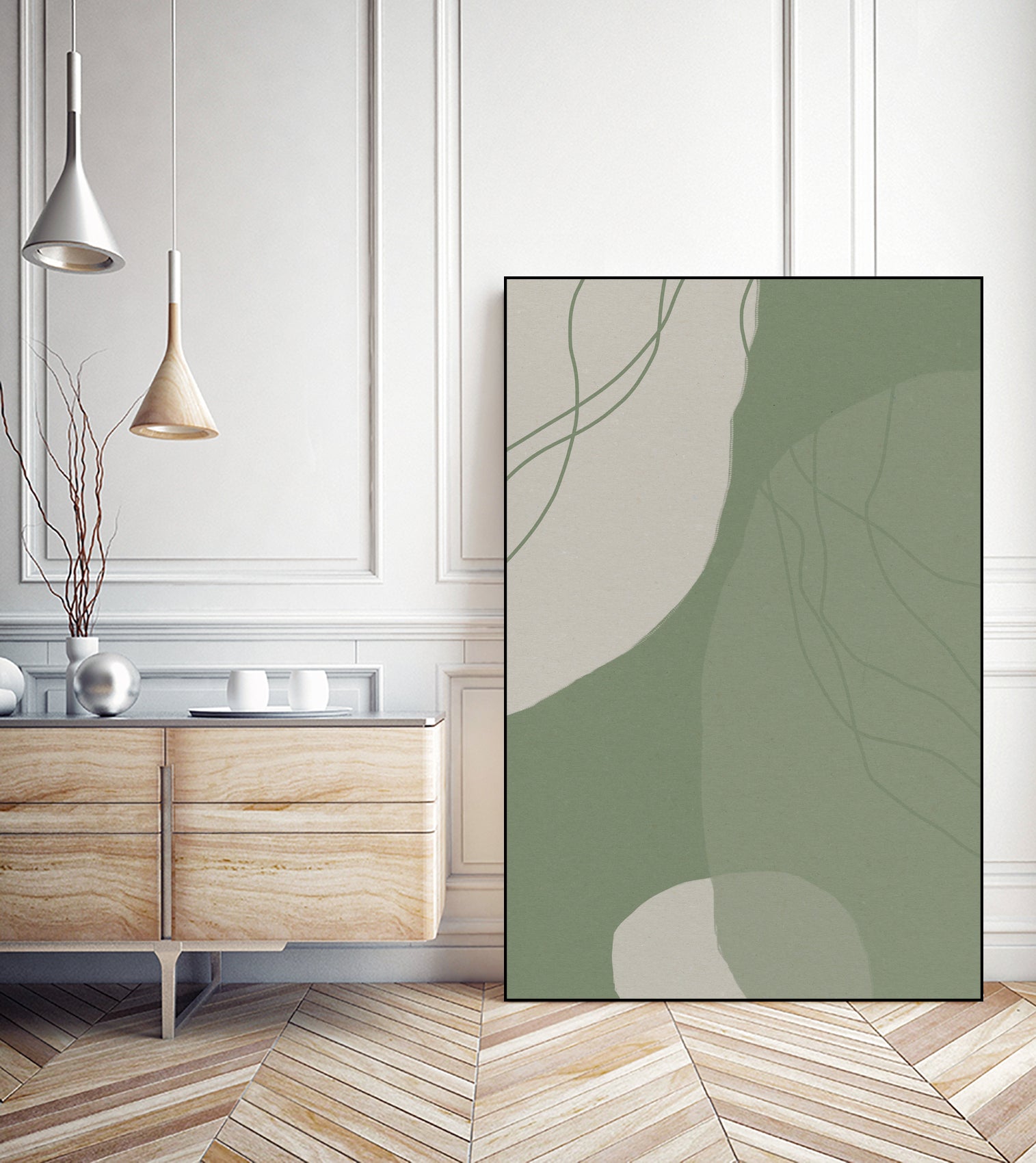 Modern Abstract Minimalist  Shapes In Sage and White  0008 by Dina Dankers on GIANT ART - abstract drawing