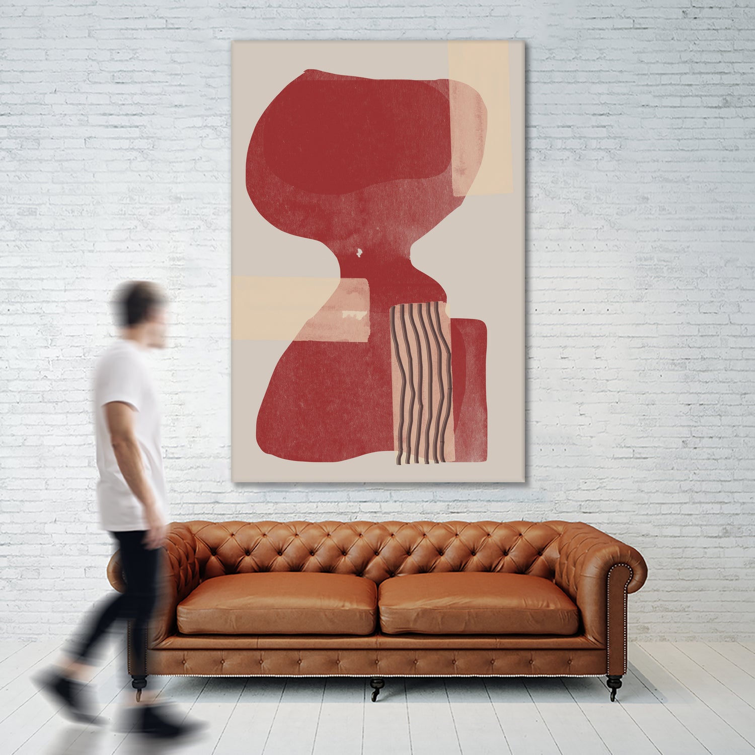 Crimson Harmony by THE MIUUS STUDIO  on GIANT ART - red shape  abstract, bold, white, grey, gray, calm, painting, print,  wallart,  wall art,  energetic, colourful, graphic print, illustration, soft, brush strokes, cute, prints, home decor, beige, black, drawing
