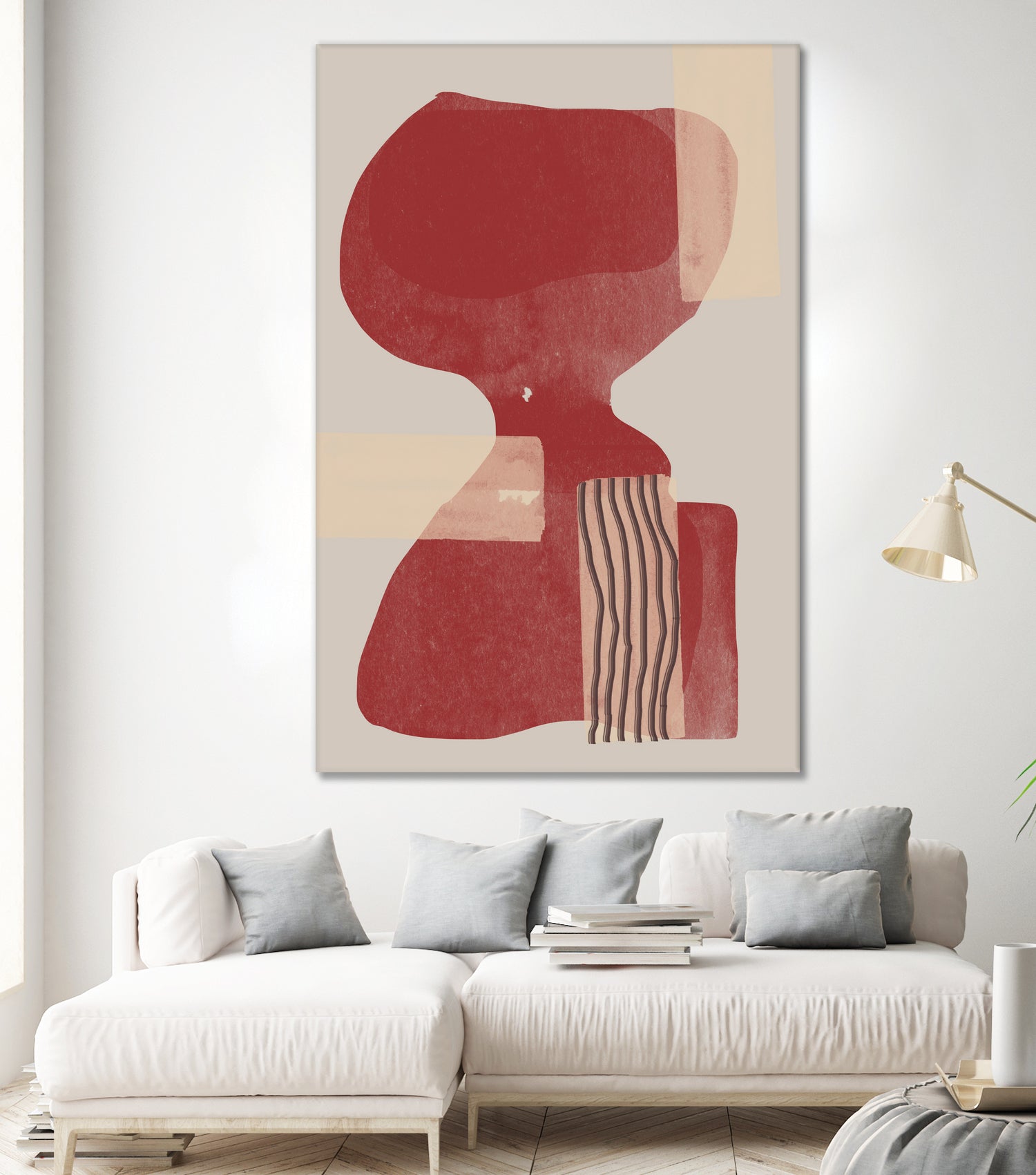 Crimson Harmony by THE MIUUS STUDIO  on GIANT ART - red shape  abstract, bold, white, grey, gray, calm, painting, print,  wallart,  wall art,  energetic, colourful, graphic print, illustration, soft, brush strokes, cute, prints, home decor, beige, black, drawing