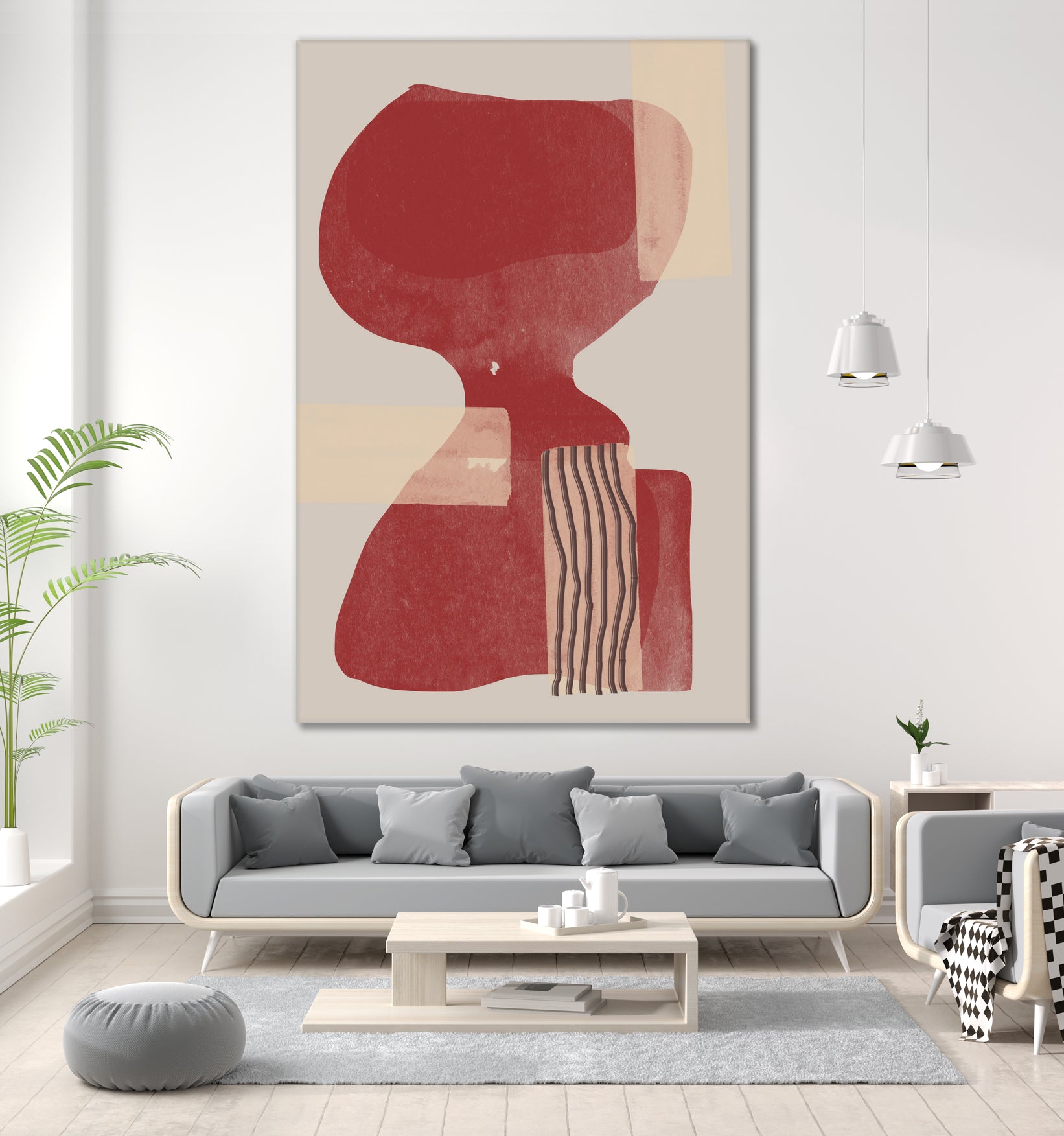 Crimson Harmony by THE MIUUS STUDIO  on GIANT ART - red shape  abstract, bold, white, grey, gray, calm, painting, print,  wallart,  wall art,  energetic, colourful, graphic print, illustration, soft, brush strokes, cute, prints, home decor, beige, black, drawing