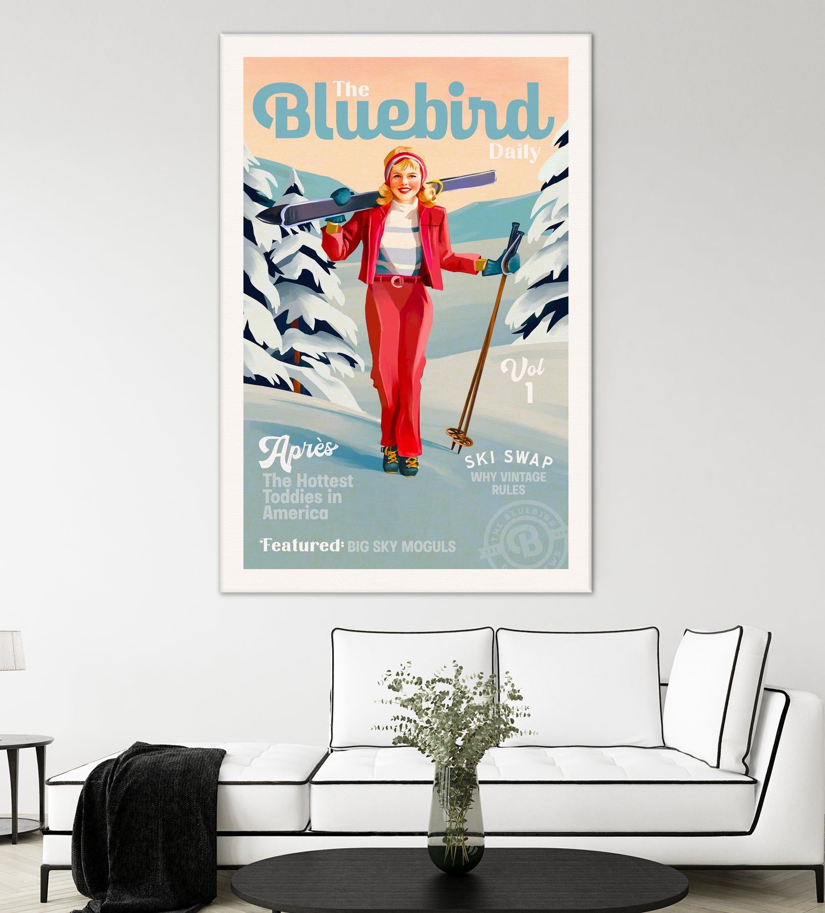The Bluebird Daily Pinup Ski Art by The Whiskey Ginger on GIANT ART - figurative text