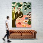 TROPICAL BRUNCH by Sandra Poliakov f on GIANT ART - pink figurative woman,brunch,still life,flowers,picnic,coffee,cocktail ,champaign,apricots,fruit,green,tropical,bali,vacation,feminine,olive green ,vase,fashion,blue sky,tropical ,palm trees,beach,summer,calm,relaxed,mindfulness,slowing down,self love,self care,pink