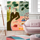 TROPICAL BRUNCH by Sandra Poliakov f on GIANT ART - pink figurative woman,brunch,still life,flowers,picnic,coffee,cocktail ,champaign,apricots,fruit,green,tropical,bali,vacation,feminine,olive green ,vase,fashion,blue sky,tropical ,palm trees,beach,summer,calm,relaxed,mindfulness,slowing down,self love,self care,pink