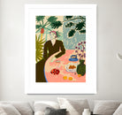 TROPICAL BRUNCH by Sandra Poliakov f on GIANT ART - pink figurative woman,brunch,still life,flowers,picnic,coffee,cocktail ,champaign,apricots,fruit,green,tropical,bali,vacation,feminine,olive green ,vase,fashion,blue sky,tropical ,palm trees,beach,summer,calm,relaxed,mindfulness,slowing down,self love,self care,pink
