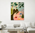 TROPICAL BRUNCH by Sandra Poliakov f on GIANT ART - pink figurative woman,brunch,still life,flowers,picnic,coffee,cocktail ,champaign,apricots,fruit,green,tropical,bali,vacation,feminine,olive green ,vase,fashion,blue sky,tropical ,palm trees,beach,summer,calm,relaxed,mindfulness,slowing down,self love,self care,pink