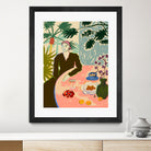 TROPICAL BRUNCH by Sandra Poliakov f on GIANT ART - pink figurative woman,brunch,still life,flowers,picnic,coffee,cocktail ,champaign,apricots,fruit,green,tropical,bali,vacation,feminine,olive green ,vase,fashion,blue sky,tropical ,palm trees,beach,summer,calm,relaxed,mindfulness,slowing down,self love,self care,pink