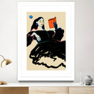 Midnight Reading by Sandra Poliakov  on GIANT ART - figurative drawing,illustration,sketch,human face,painting,art,clipart,cartoon,woman,black dress,reading,book worm,reader,colourful ,pastell,relaxed,calm,mindful,slow living,moon,night,feminine,girl power,home decor ,maximalist,graphic,painted,paint,painterly,person,people,still,serene,peace,peaceful,tranquil,tranquilitiy,stillness,harmony,sky