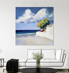 Serene Beach View with a Tree and Dramatic Clouds by Avanesova Elena on GIANT ART - nature and landscapes elena