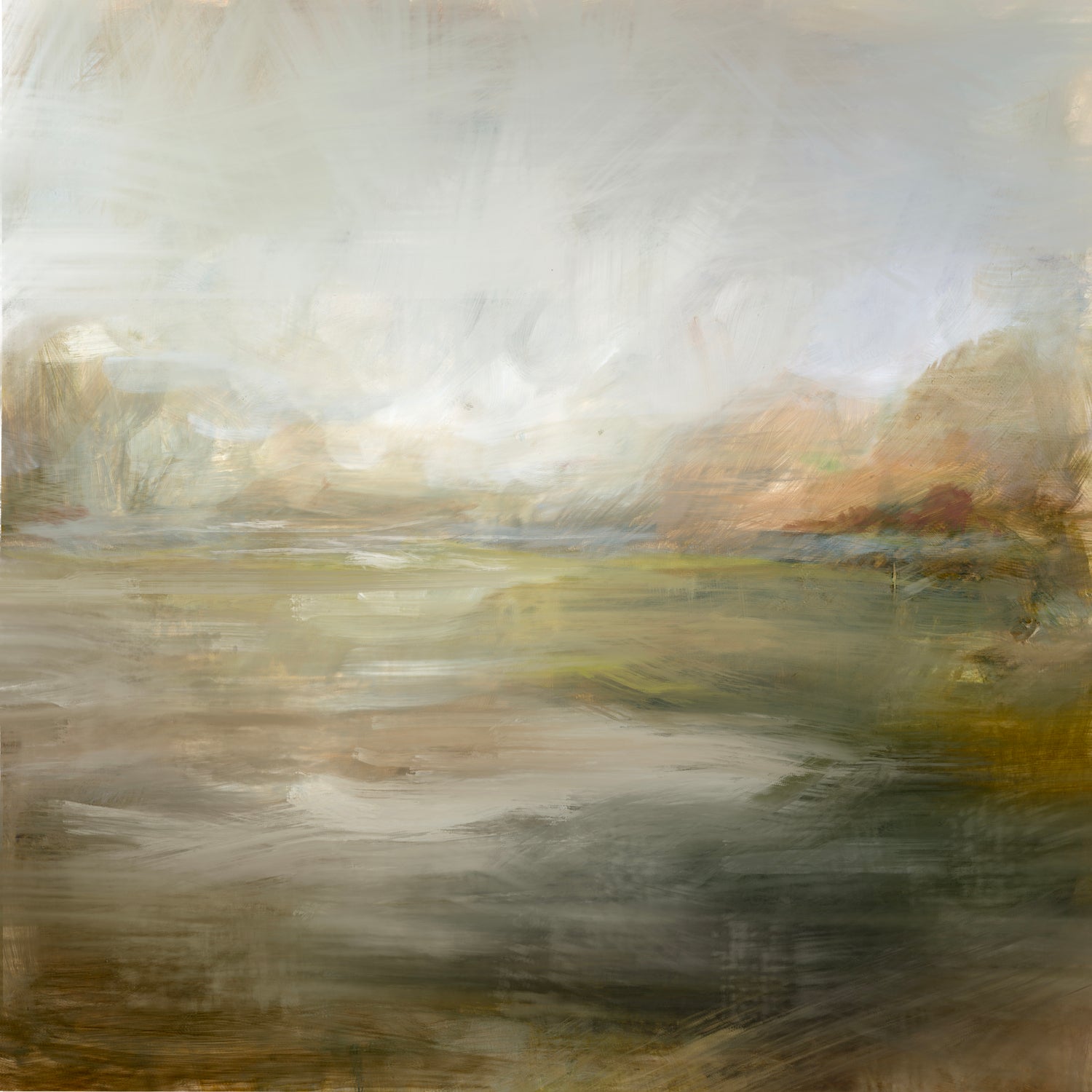 A Tranquil Misty Lake by Julia Cheney on GIANT ART - abstract landscape painting nature and landscapes abstract landscape painting