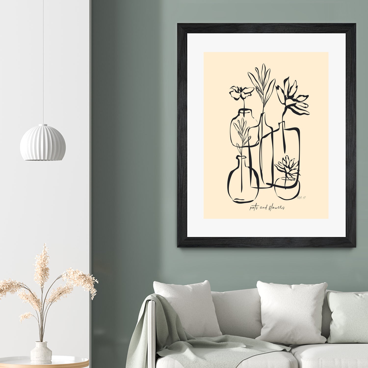 Pots And Flowers by Ralu S on GIANT ART - flowers and plants botanical line art