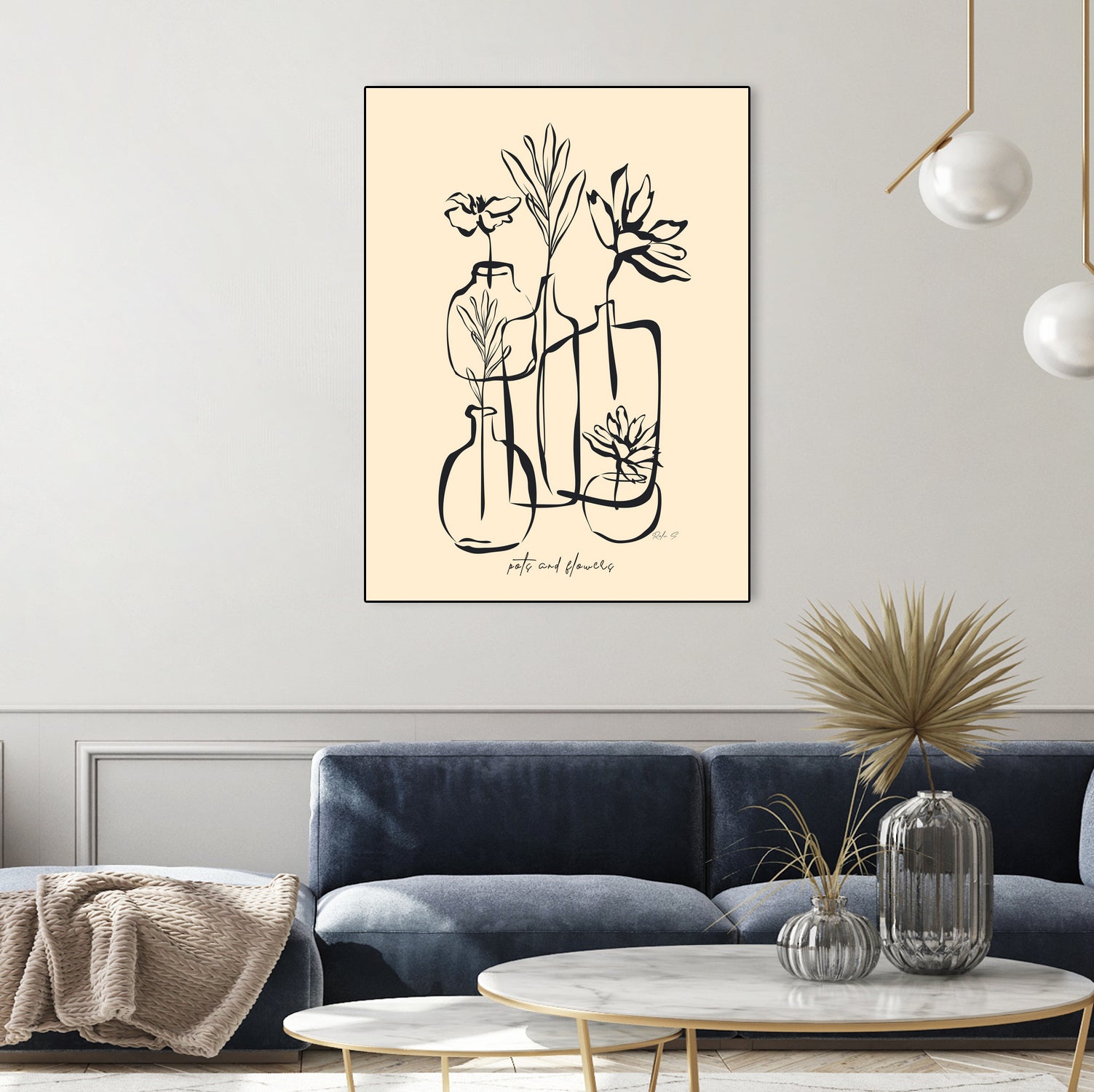 Pots And Flowers by Ralu S on GIANT ART - flowers and plants botanical line art