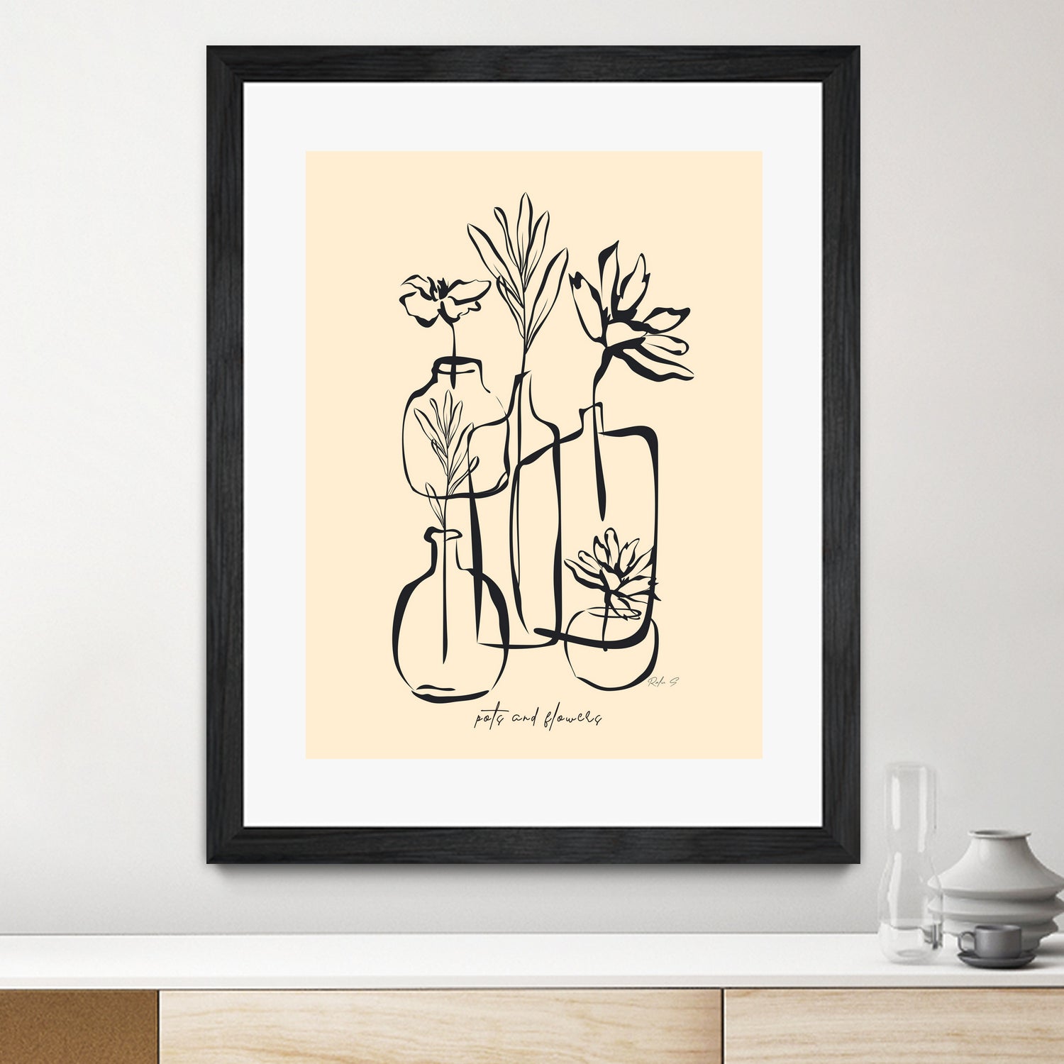 Pots And Flowers by Ralu S on GIANT ART - flowers and plants botanical line art
