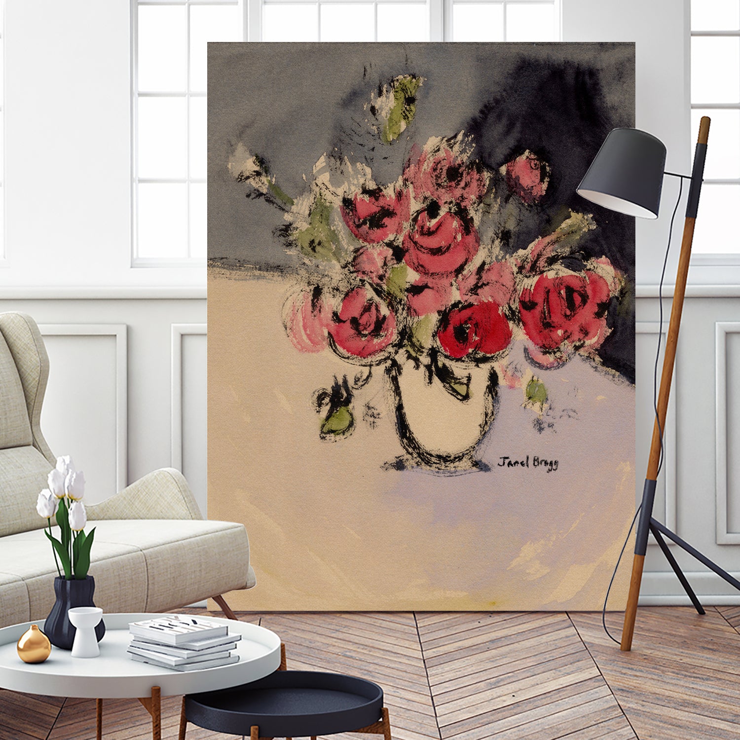Bouquet With Beige Vase by Janel Bragg on GIANT ART - illustrations botanical illustrations