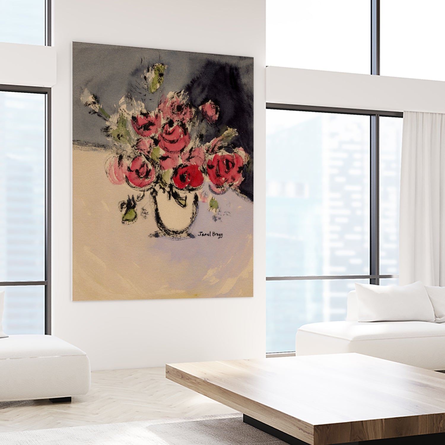 Bouquet With Beige Vase by Janel Bragg on GIANT ART - illustrations botanical illustrations