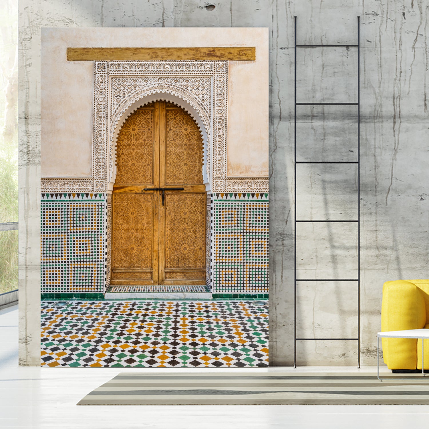 Decorated brown wooden door in Morocco - Art Print by Photolovers