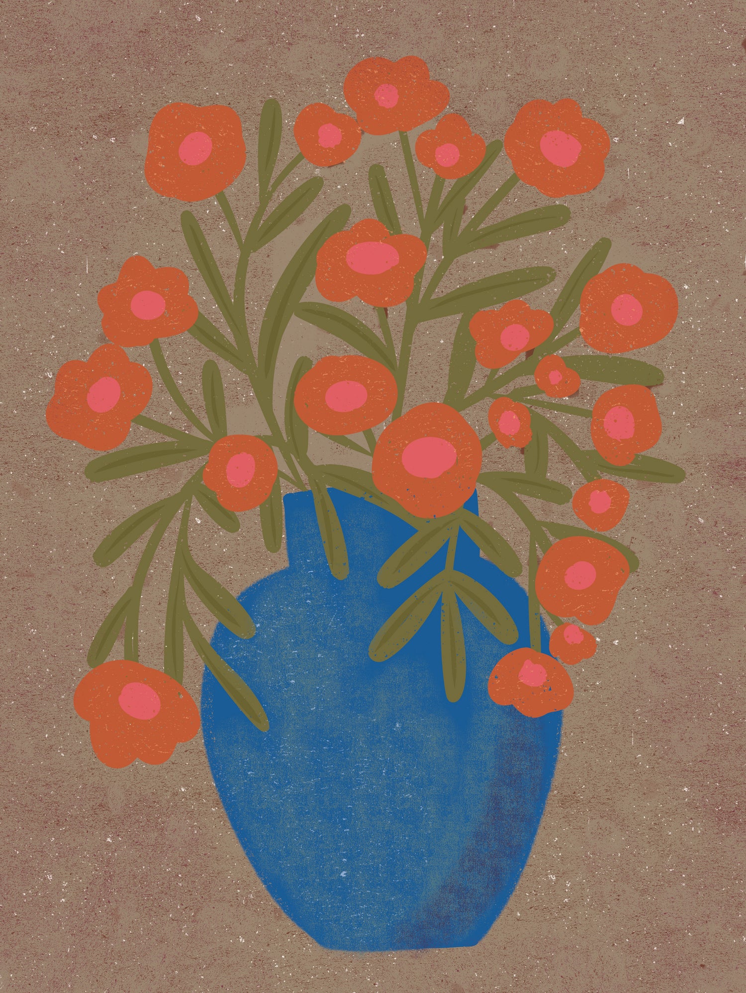 【アンティーク】フラワー 油彩画 オーバル Rustic Orange Floral Vase - Art Print by Nikita Jariwala | GIANT ART