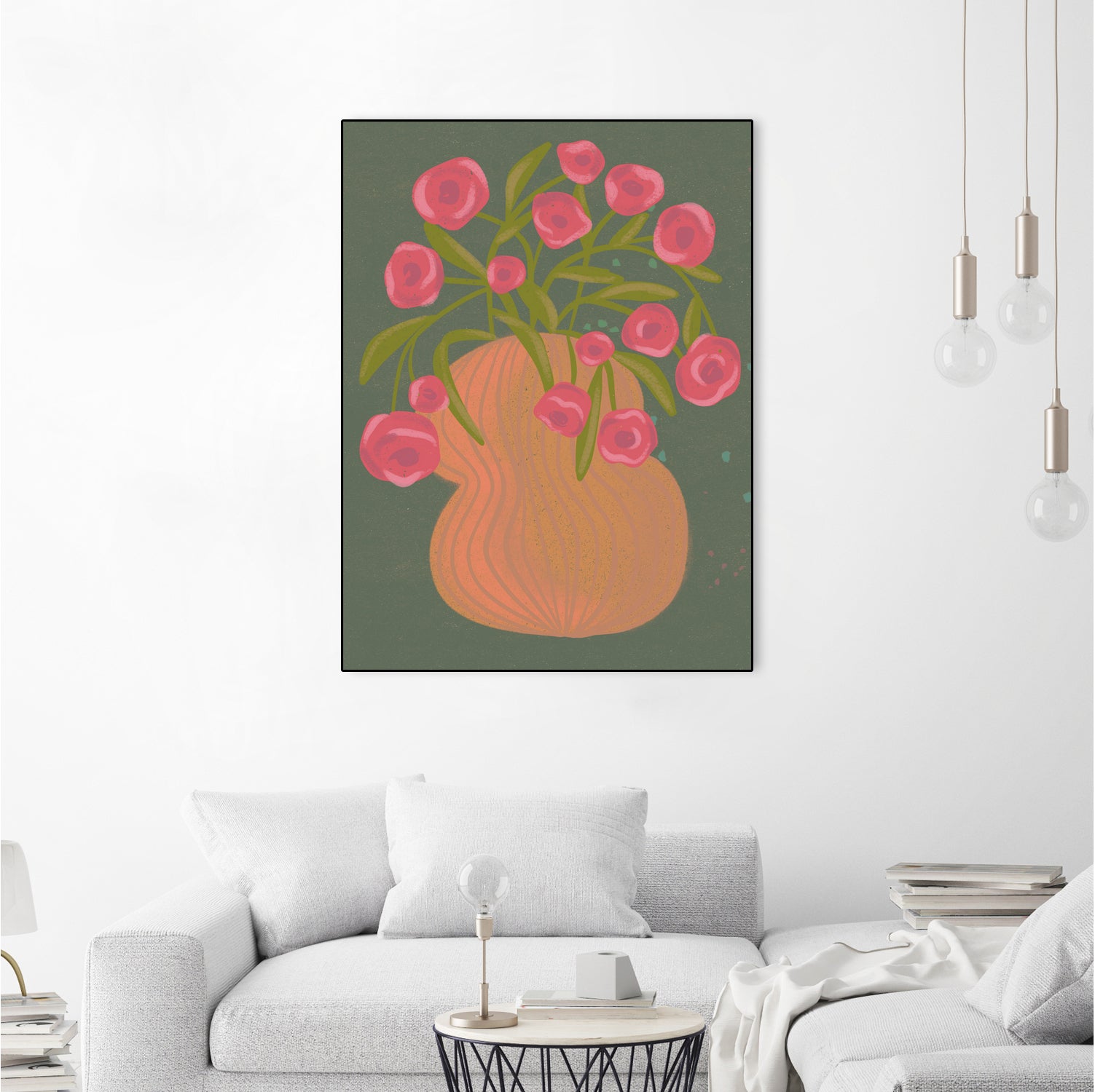 Pink flowers orange vase - Art Print by Nikita jariwala | GIANT ART