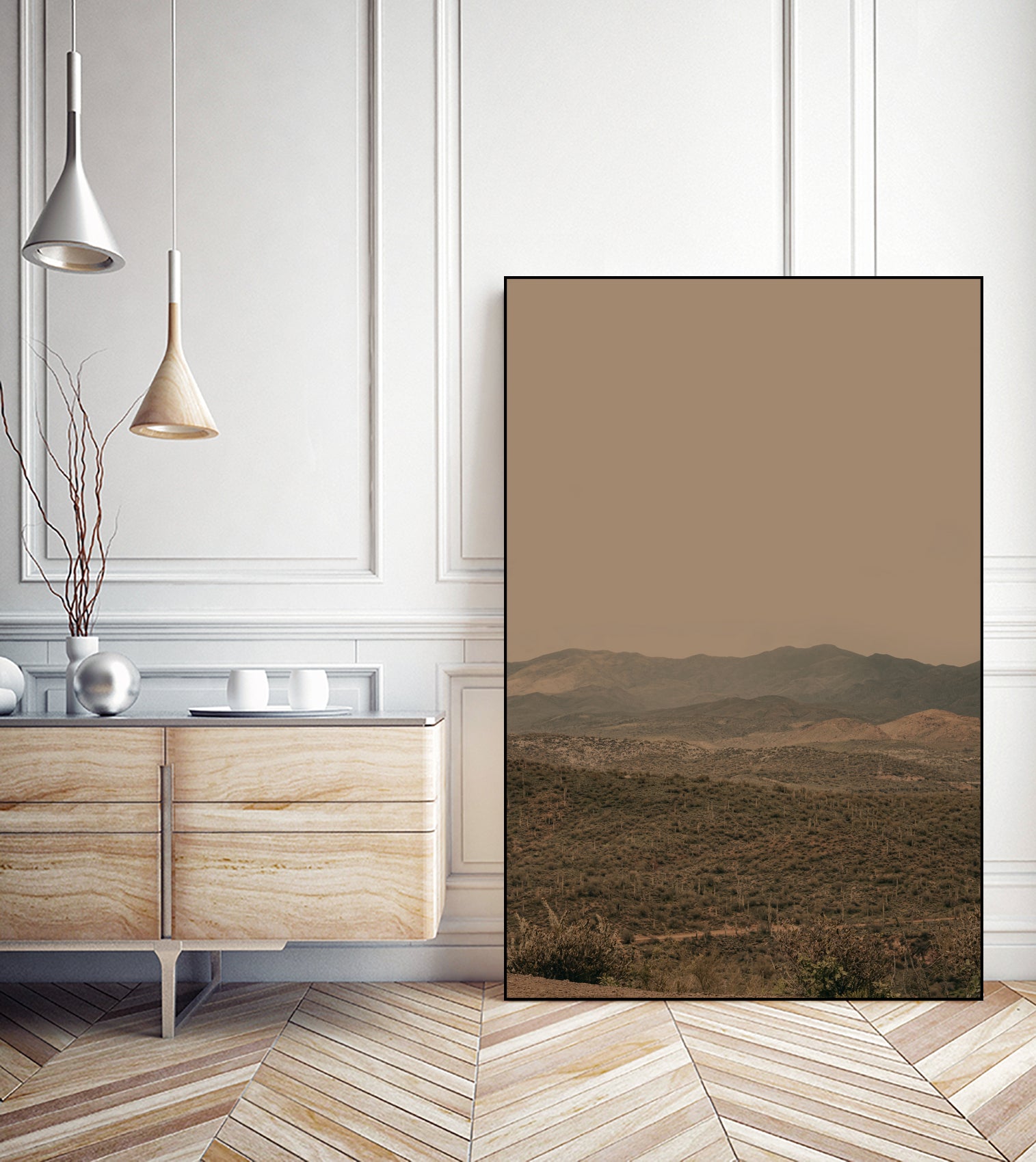 Atmospheric Layered Terrain Landscape With Warm Retro Tonal Haze by Stephanie Klatt on GIANT ART - textural landscape  textural