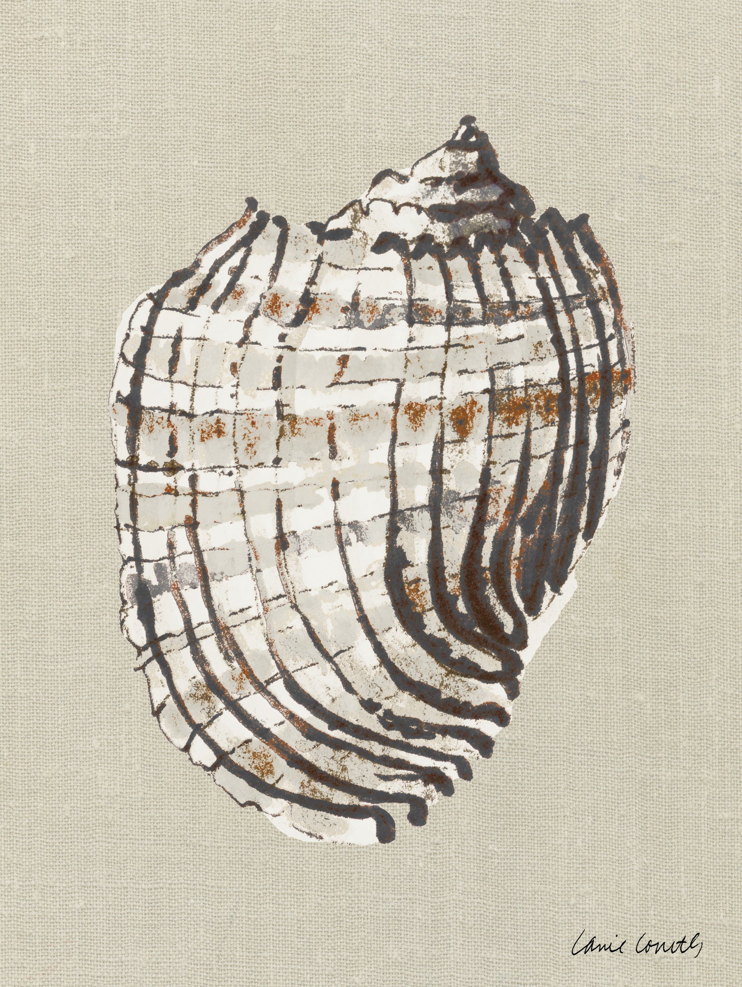 Shell on Burlap I by Lanie  Loreth on GIANT ART - coastal shell