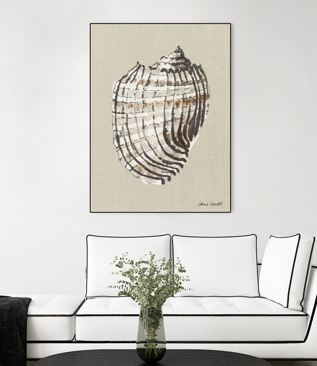 Shell on Burlap I by Lanie  Loreth on GIANT ART - coastal shell