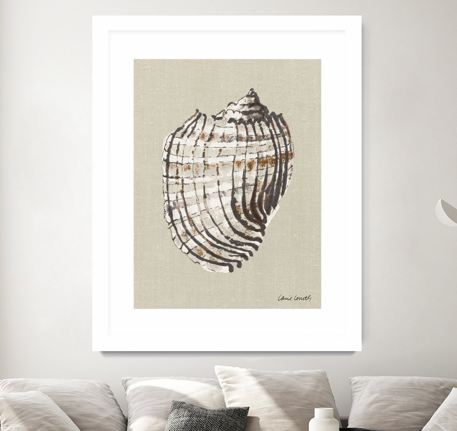 Shell on Burlap I by Lanie  Loreth on GIANT ART - coastal shell