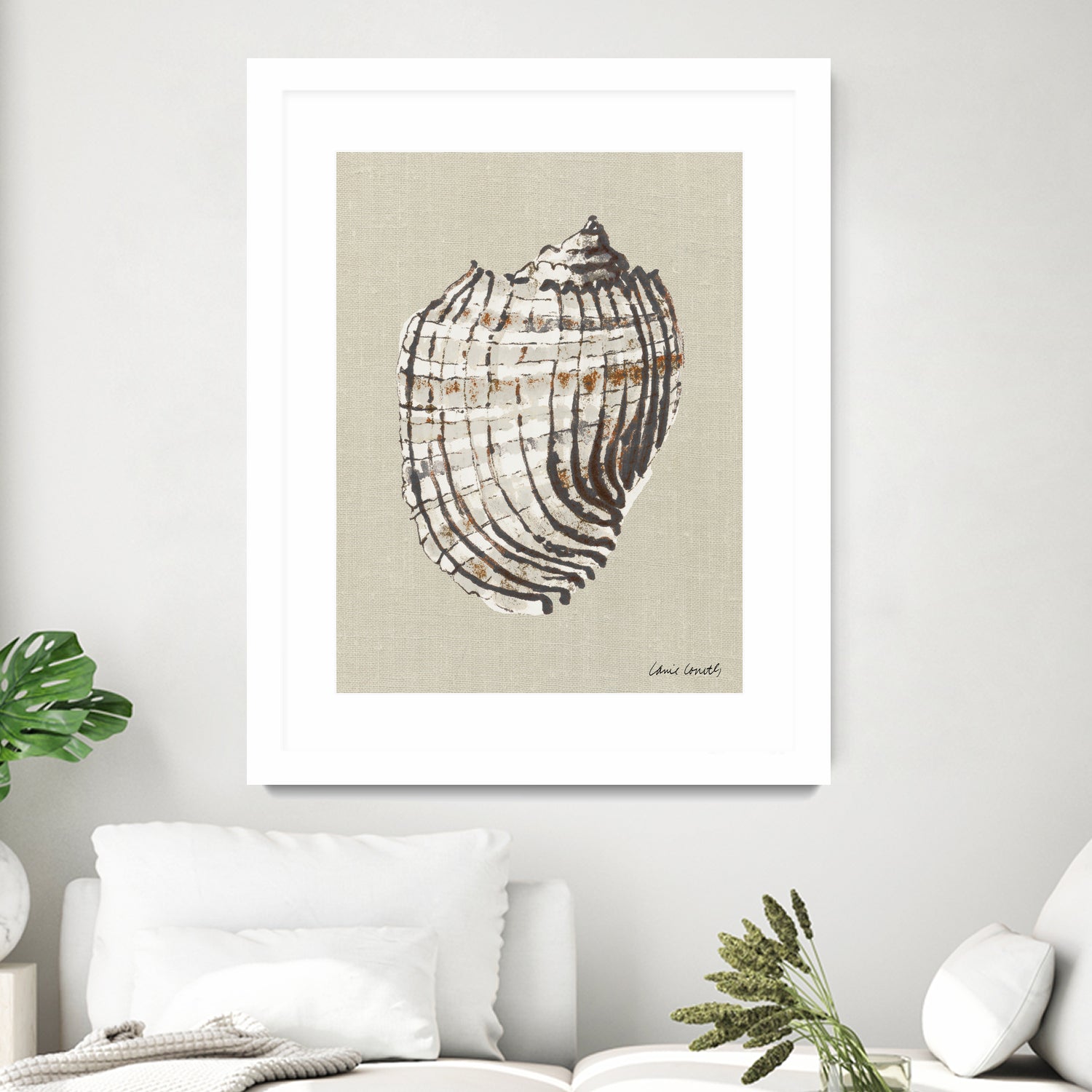 Shell on Burlap I by Lanie  Loreth on GIANT ART - coastal shell