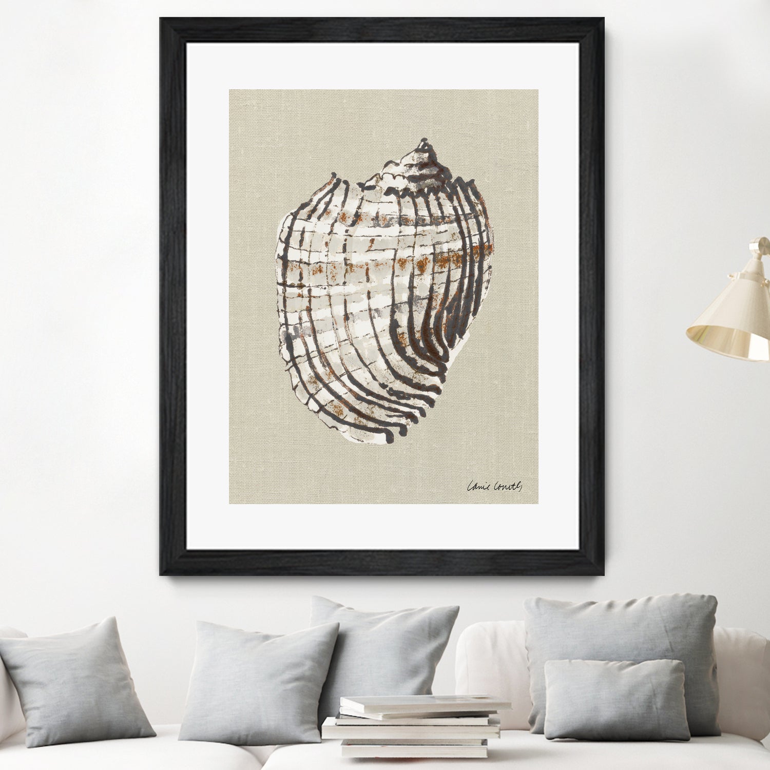 Shell on Burlap I by Lanie  Loreth on GIANT ART - coastal shell