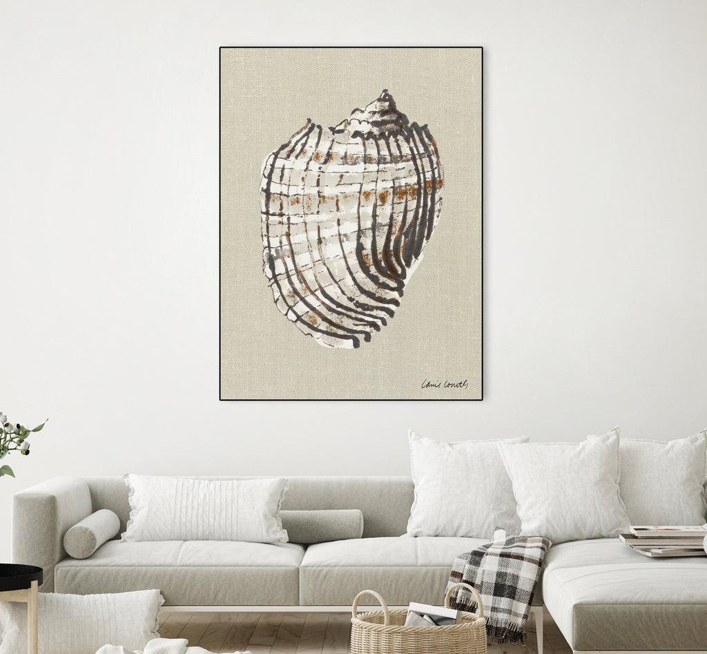 Shell on Burlap I by Lanie  Loreth on GIANT ART - coastal shell