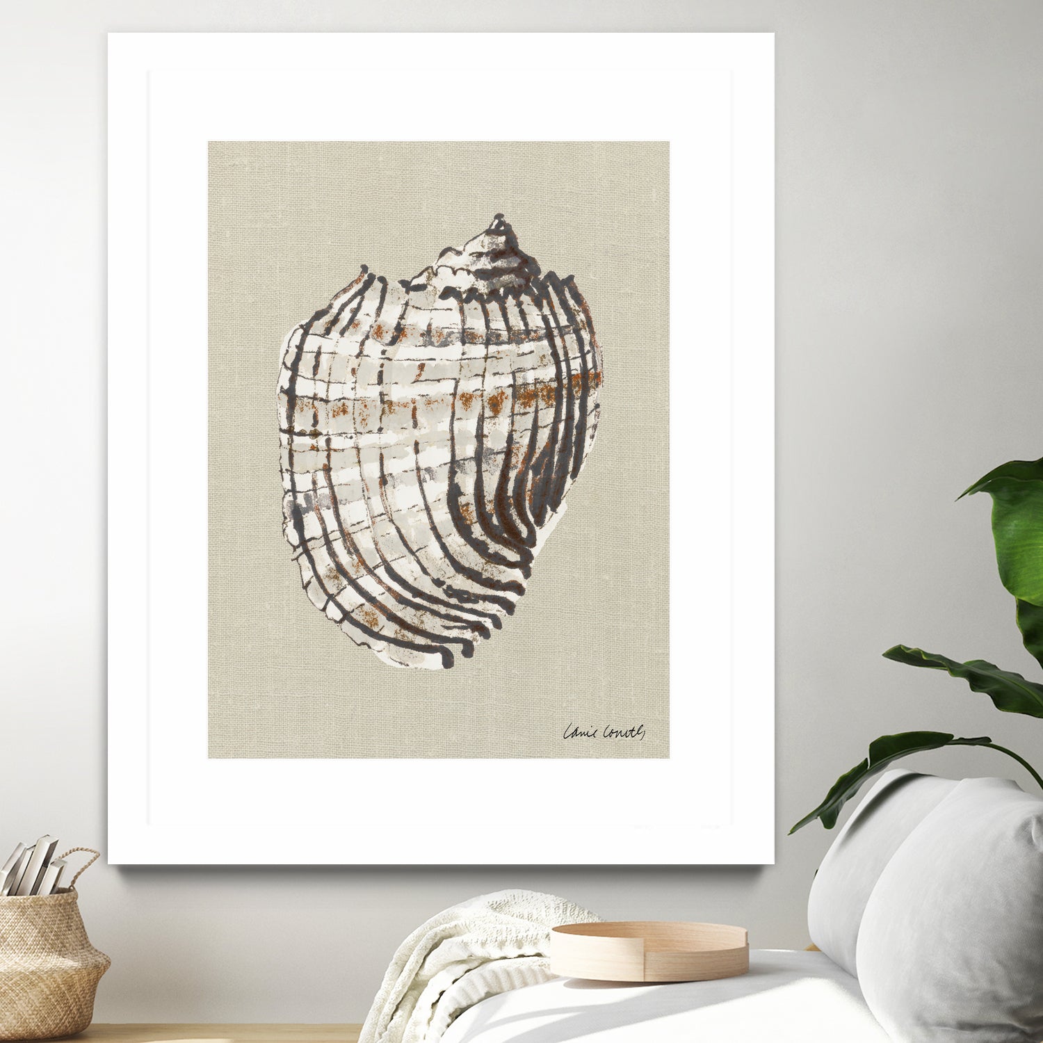 Shell on Burlap I by Lanie  Loreth on GIANT ART - coastal shell