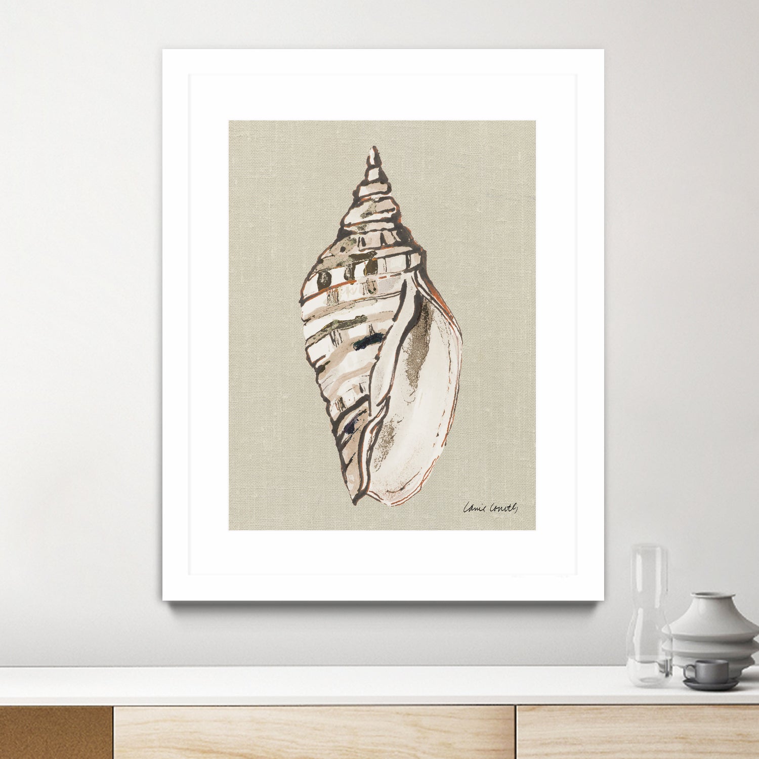 Shell on Burlap II by Lanie  Loreth on GIANT ART - coastal shell